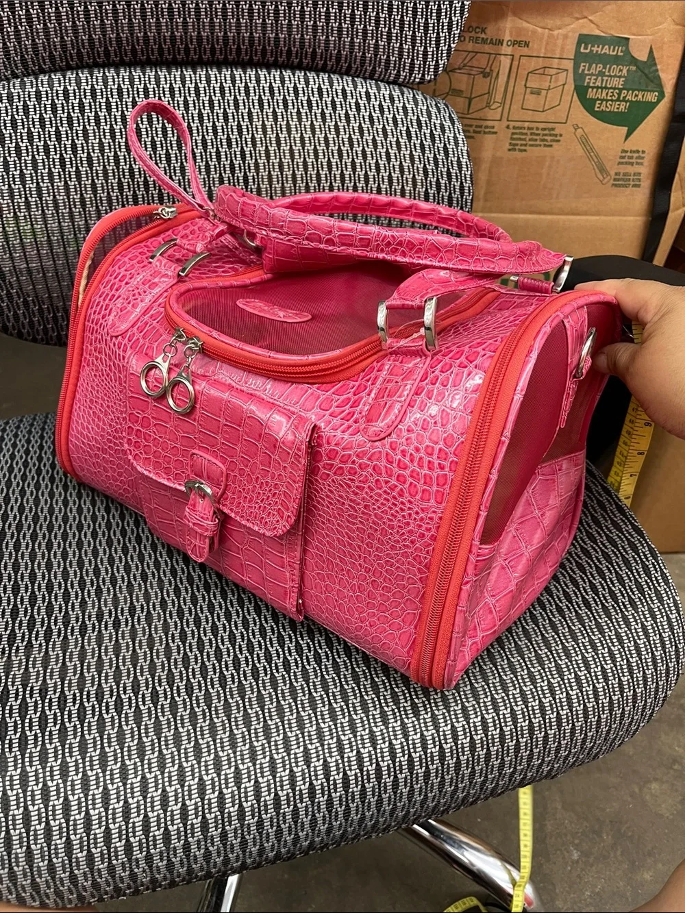 Hot Pink Faux Croc Small Pet Carrier with Dual Handles